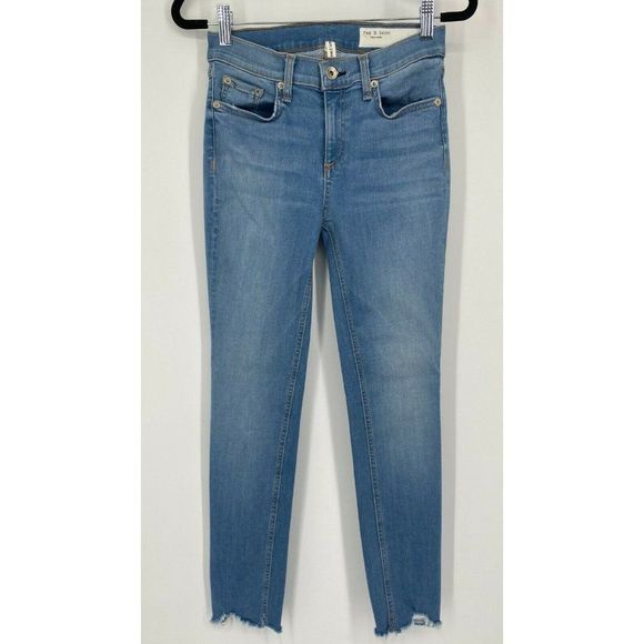 Rag & Bone Ankle Skinny Jeans Womens 26 Mid Rise Stretch Crop Raw Hem Denim Blue - Picture 1 of 12